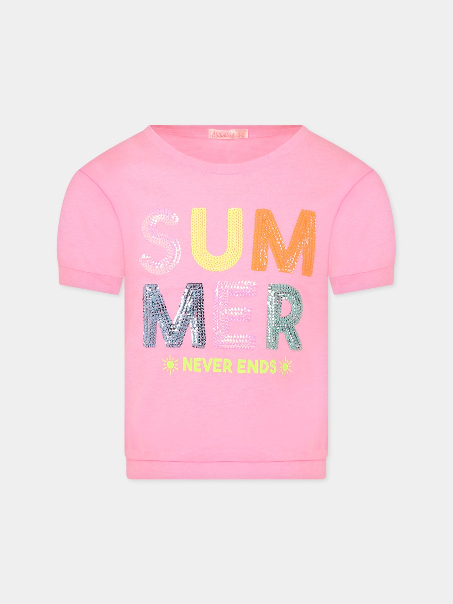 T-shirt rosa per bambina con paillettes,Billieblush,U15B11 462