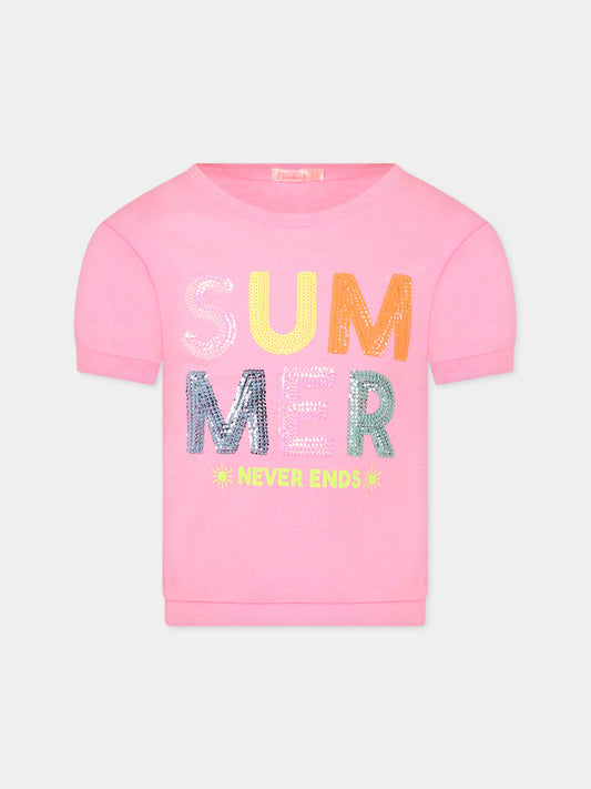 T-shirt rosa per bambina con paillettes,Billieblush,U15B11 462