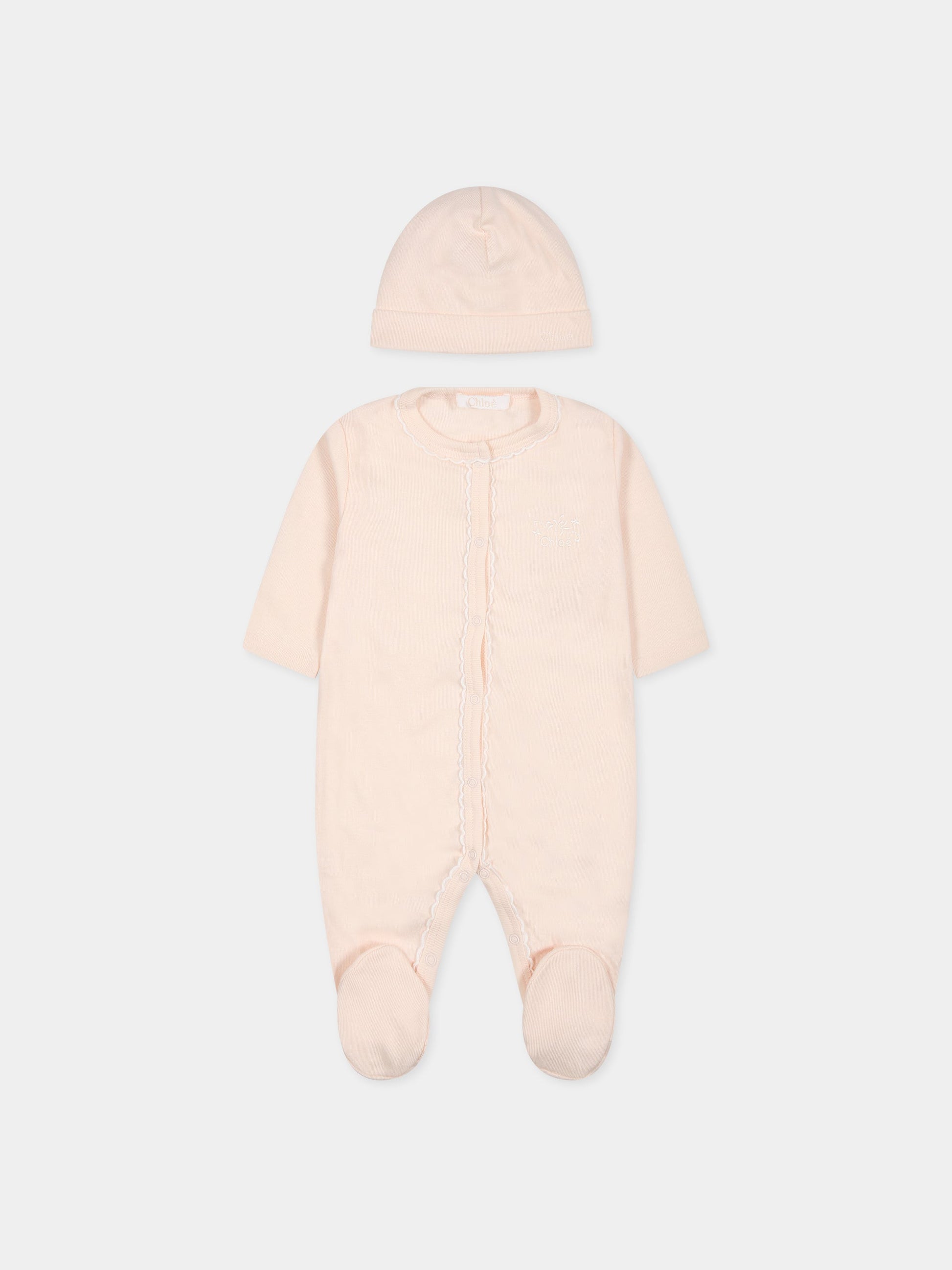 Set rosa per neonata con logo,Chloé Kids,C97301 440