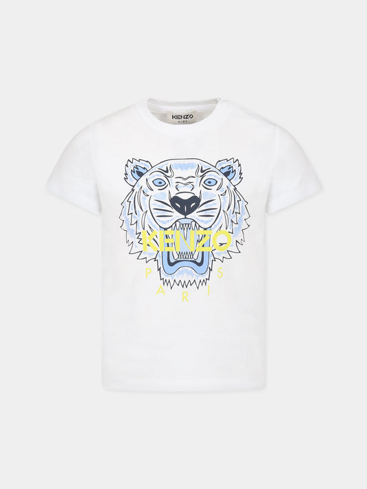 T-shirt bianca per neonato con Kotora e logo,Kenzo Kids,K05480 10B-