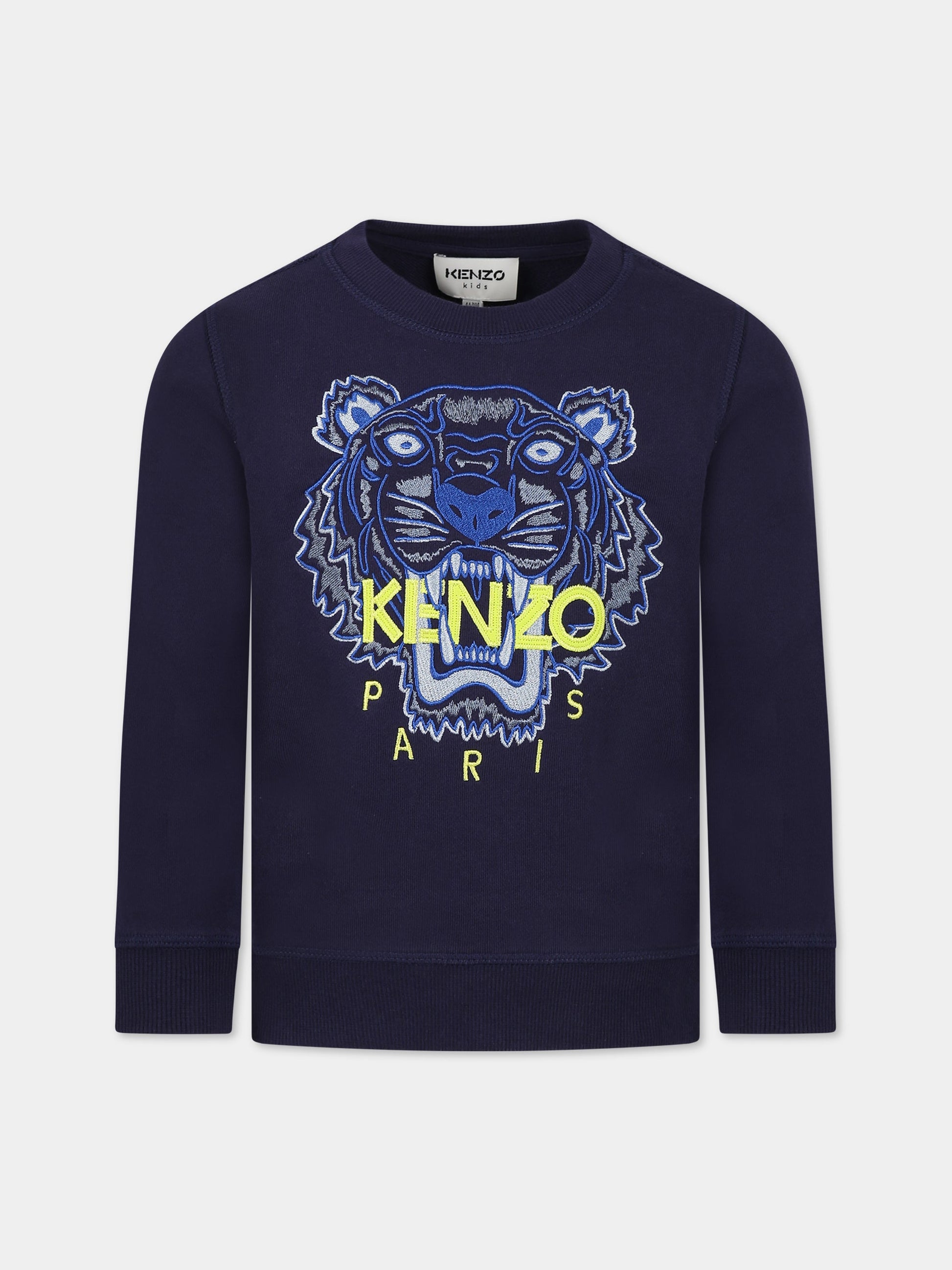 Felpa blu per bambino con Kotora e logo,Kenzo Kids,K25801 85M