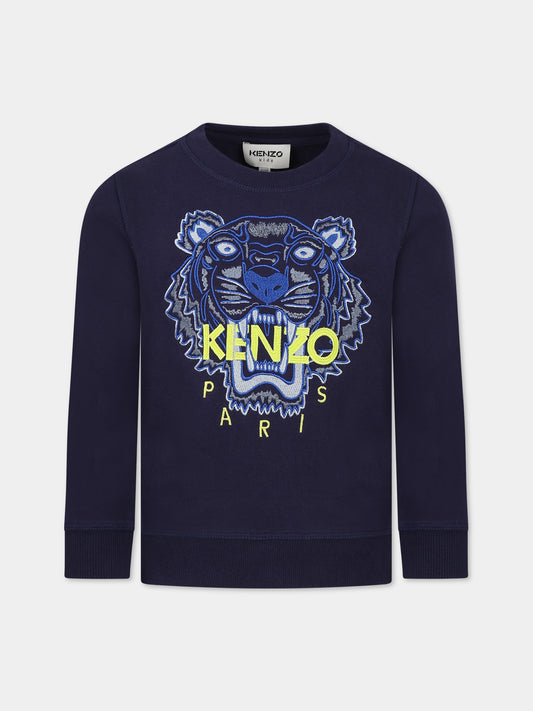 Felpa blu per bambino con Kotora e logo,Kenzo Kids,K25801 85M